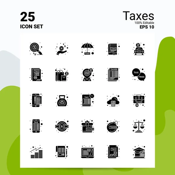 25 Impuestos Icon Set. Archivos EPS 10 100% editables. Logo del negocio Con — Vector de stock