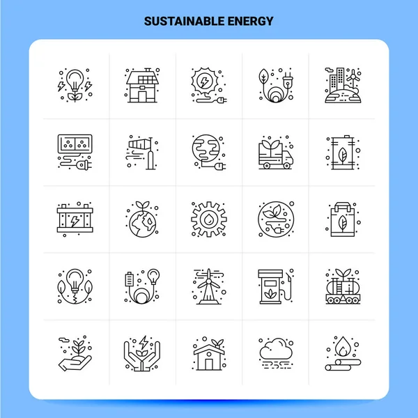 Esquema 25 Conjunto de iconos de energía sostenible. Diseño de estilo Vector Line — Vector de stock