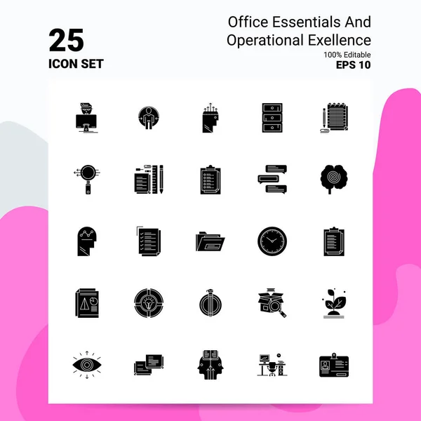 25 Office Essentials and Operational Exellence Icon Set. 100% Ed — Stockový vektor