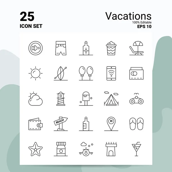 Ensemble de 25 Icônes de vacances. Fichiers EPS 10 100 % modifiables. Logo d'entreprise — Image vectorielle