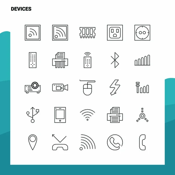 Набор иконки Devices Line Icon содержит 25 икон. Векторный стиль D — стоковый вектор