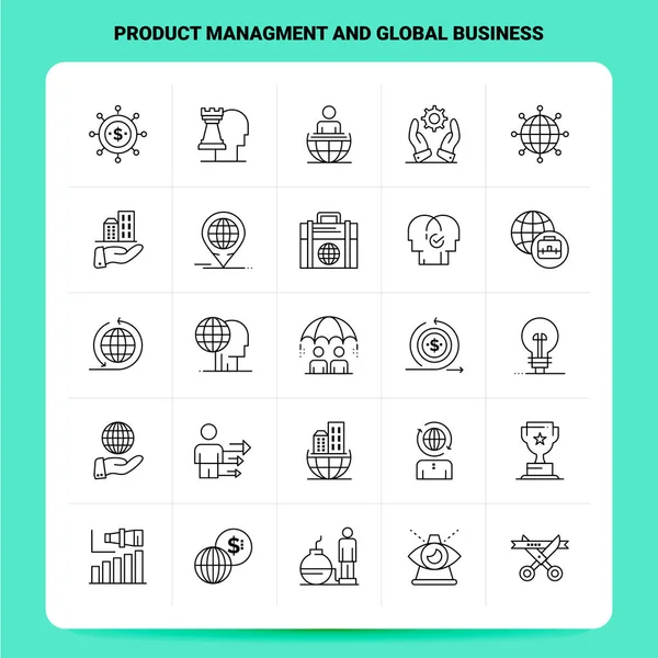 OutLine 25 Gestione del prodotto e Global Business Icon set. Vecto — Vettoriale Stock