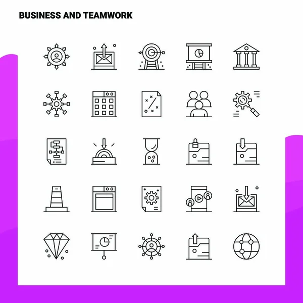 Satz von Geschäfts- und Teamwork-Linien-Icons setzen 25 Icons. Vektor mini — Stockvektor