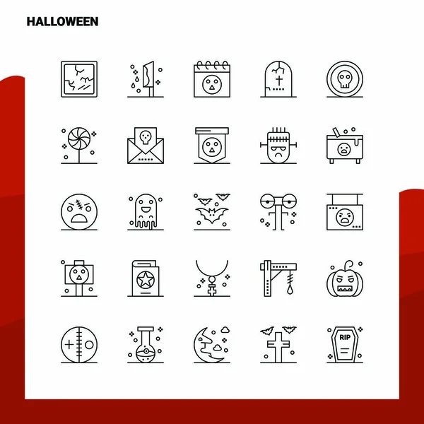 Set Halloween Line Ikona sada 25 ikon. Styl vektorového minimalismu — Stockový vektor