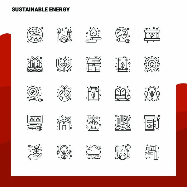 Set de Iconos de Línea de Energía Sostenible 25 Iconos. Vector mínimo — Vector de stock