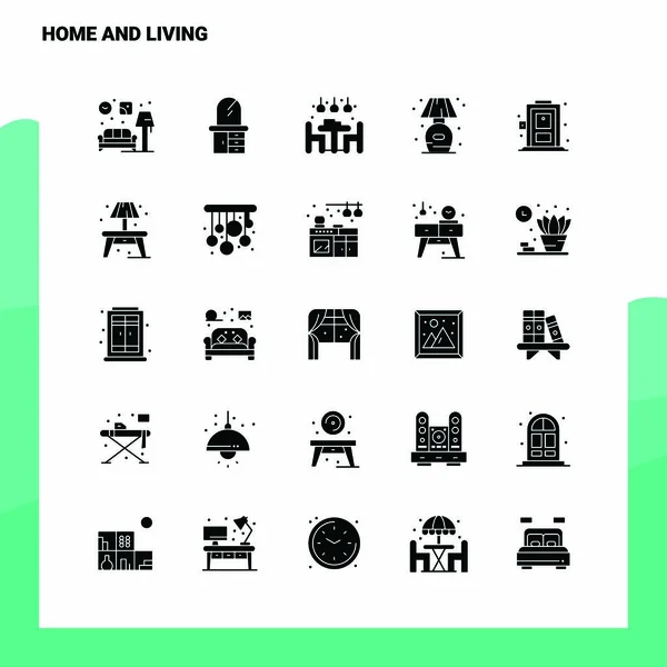 25 Home And Living Icon set. Solid Glyph Icon Vector Illustratio — Stock Vector