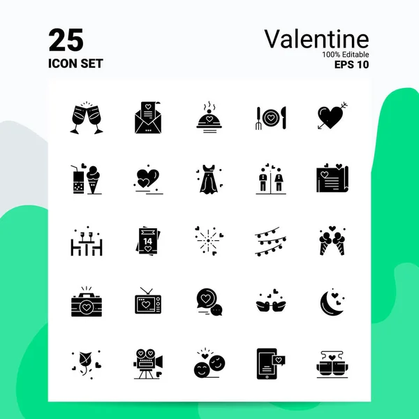 25 Valentine Icon set. 100% redigerbara Eps 10 filer. Affärslogotyp — Stock vektor