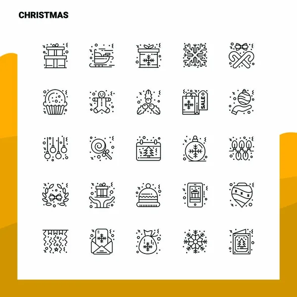 Set di icone della linea natalizia set 25 icone. Stile di minimalismo vettoriale — Vettoriale Stock