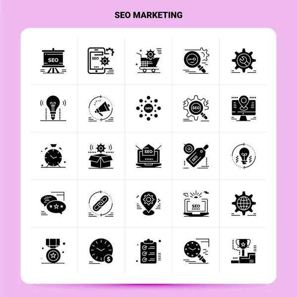 Solid 25 Seo Marketing Icon set. Vector Glyph Style Design Black — 스톡 벡터