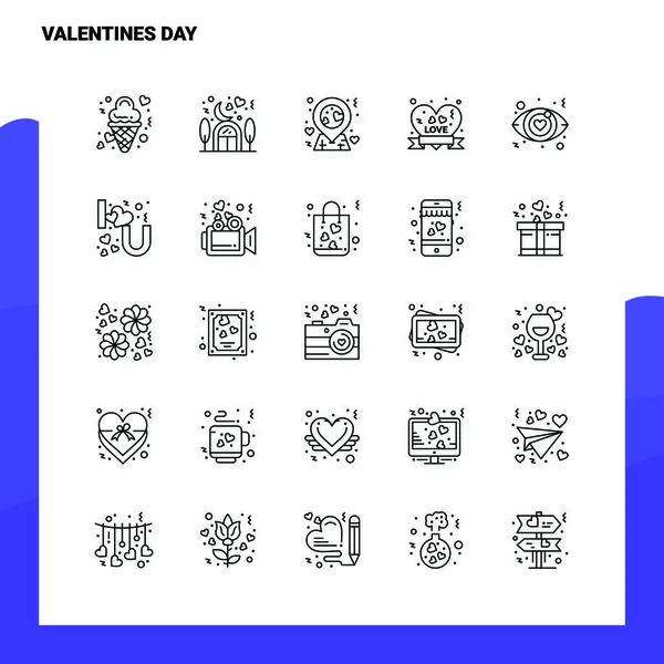 Набор День святого Валентина линии икона набор 25 икон. Векторный минимализм — стоковый вектор