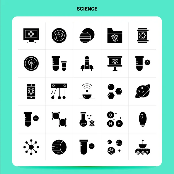 Solide 25 Science Icon Set. Vektor-Glyphen-Stil Design schwarze Symbole — Stockvektor