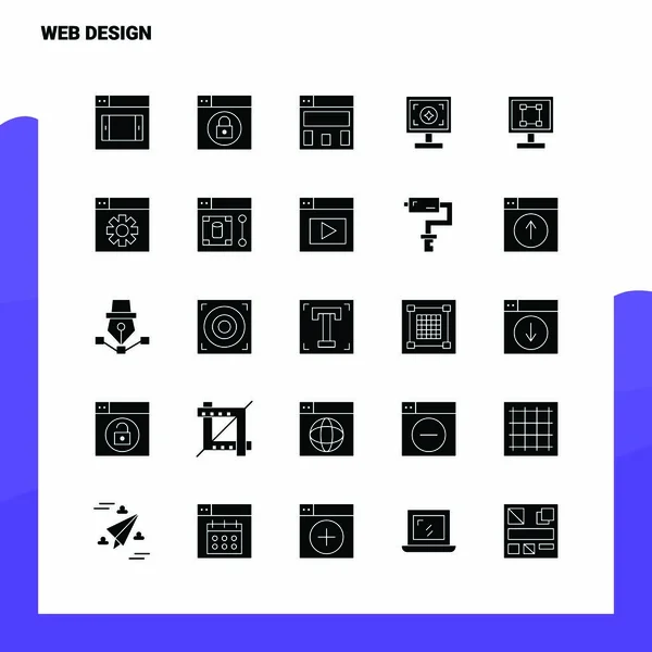 25 Web Design Ikona nastavena. Solid Glyph Icon Vector Illustration Tem — Stockový vektor