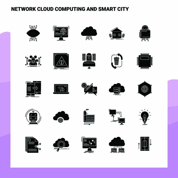 25个网络云计算和智能城市图标集。 固体晶体h — 图库矢量图片