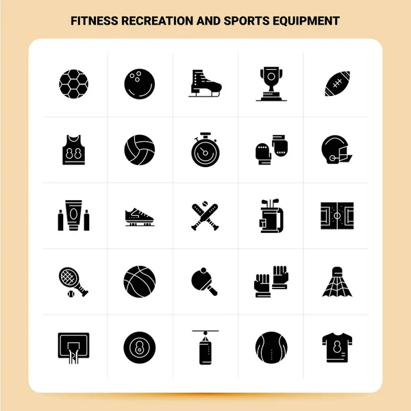 Sólido 25 Fitness Recreación y Deportes Equipo Icono conjunto. Vecto. — Vector de stock