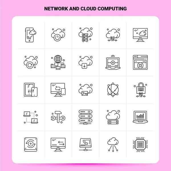 Набор значков OutLine 25 Network And Cloud Computing Icon. Векторная линия — стоковый вектор