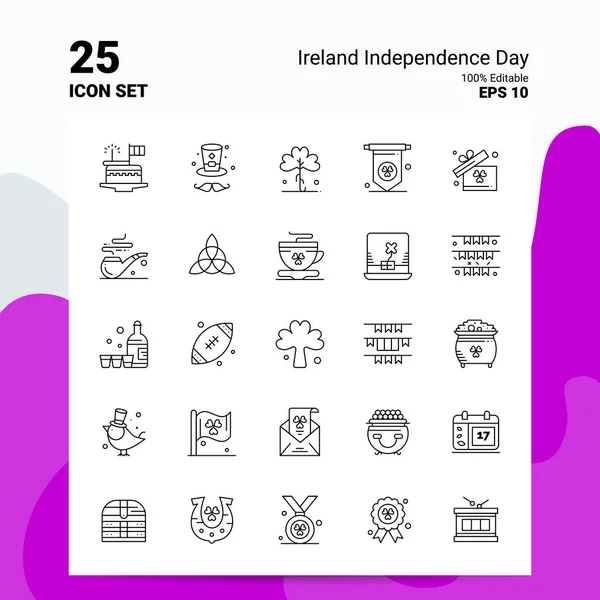 25 Ireland Independence Day Icon Set. 100% editovatelné soubory Eps 10 — Stockový vektor