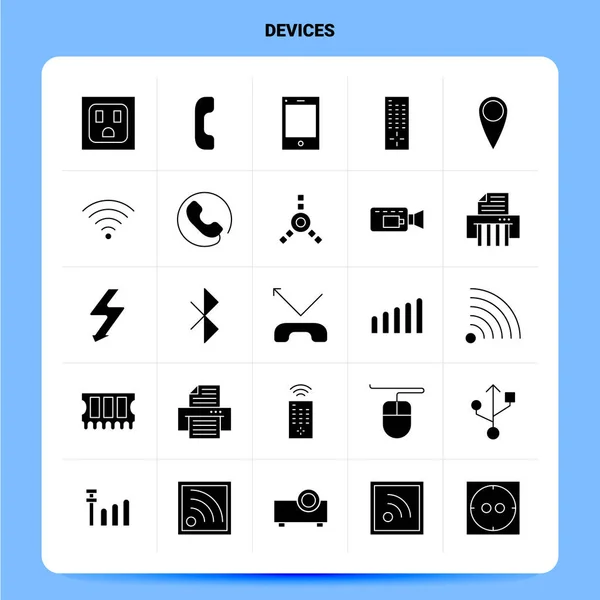 Conjunto de iconos de 25 dispositivos sólidos. Vector Glyph Style Design Iconos negros — Vector de stock
