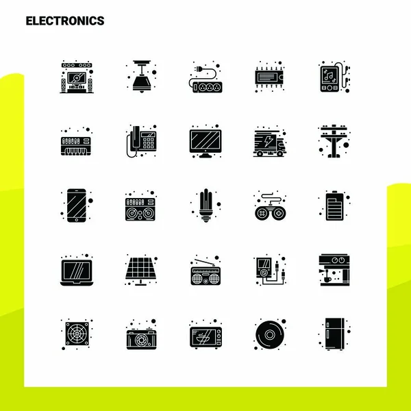 25 Elektronik Simge seti. Solid Glyph Simge Vektör İllüstrasyon Te — Stok Vektör