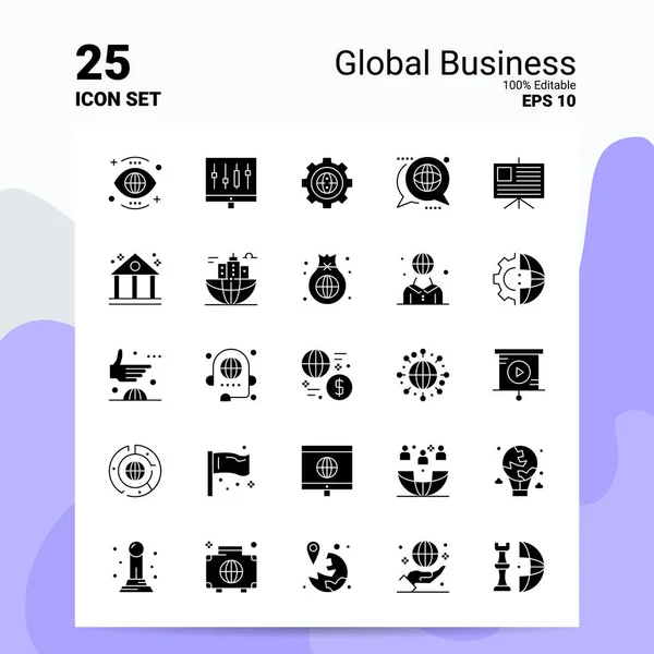 25 Global Business Icon Set. 100% редактируемый EPS 10 файлов. Предприятия — стоковый вектор