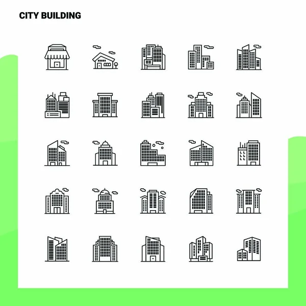 Şehir İnşaat Hattı Simgesi seti 25 Simge ayarladı. Vektör Minimalizm S