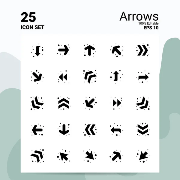 25 Arrows Icon Set. 100% editovatelné soubory Eps10. Business Logo Co — Stockový vektor