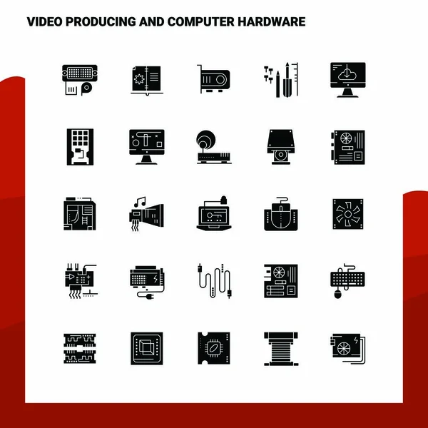 25视频制作和计算机硬件图标集。 固体象形文字I — 图库矢量图片