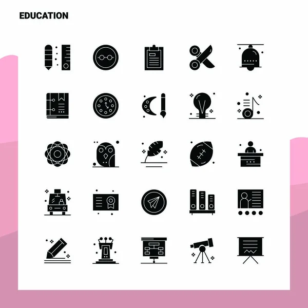 25 Onderwijs Ikoon set. Solid Glyph Icon Vector Illustratie Temp — Stockvector