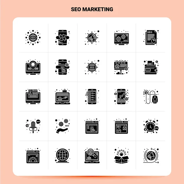 Conjunto de iconos de marketing sólido de 25 Seo. Vector Glifo Estilo Diseño Negro — Vector de stock