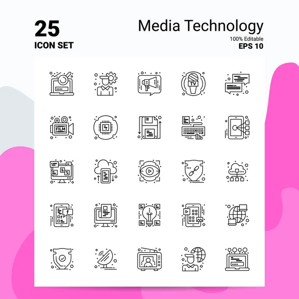 25 Media Technology Icône Set. Fichiers EPS 10 100 % modifiables. Busine — Image vectorielle