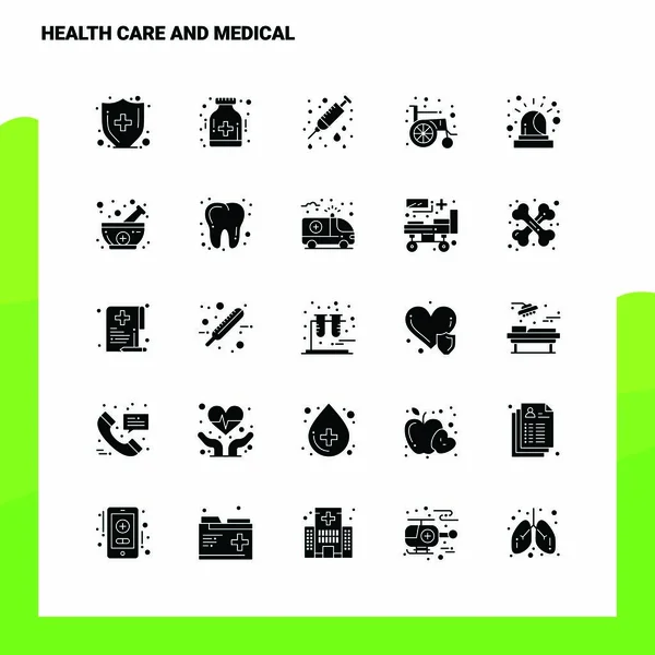 25 Cuidados de saúde e conjunto de ícones médicos. Ícone de Glifo Sólido Ill — Vetor de Stock