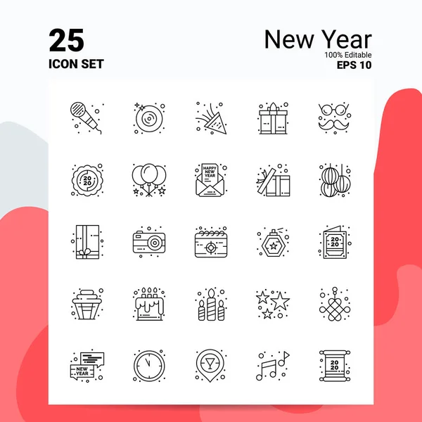 25 New Year Icon Set. 100% editovatelné soubory Eps10. Obchodní logo — Stockový vektor