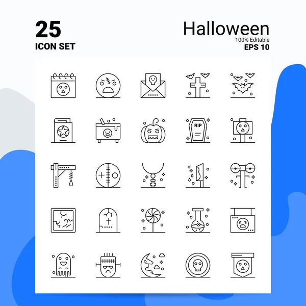 25 Halloween Icon Set. 100% editovatelné soubory Eps10. Obchodní logo — Stockový vektor