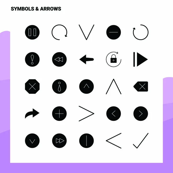 25 Símbolos y Flechas Icono conjunto. Solid Glyph Icon Vector Illustrati — Vector de stock