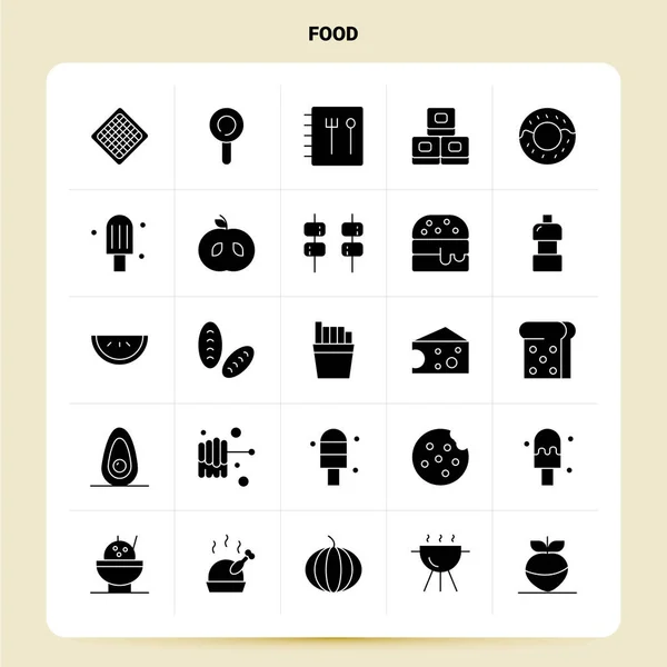 Набір 25 піктограм їжі. Векторний гліф Дизайн чорних іконок Se — стоковий вектор
