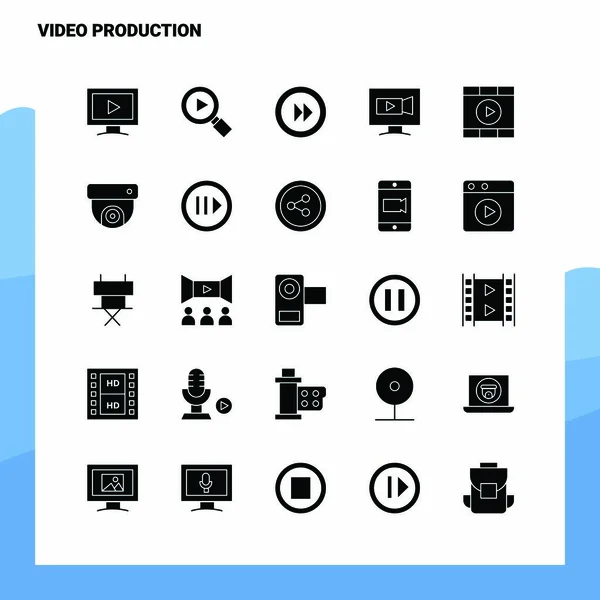 25 Videoproductie-icoon set. Solid Glyph Icon Vector Illustrati — Stockvector
