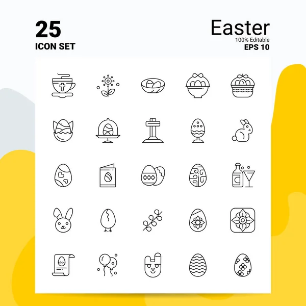25 Velikonoční ikony sada. 100% editovatelné soubory Eps10. Business Logo Co — Stockový vektor