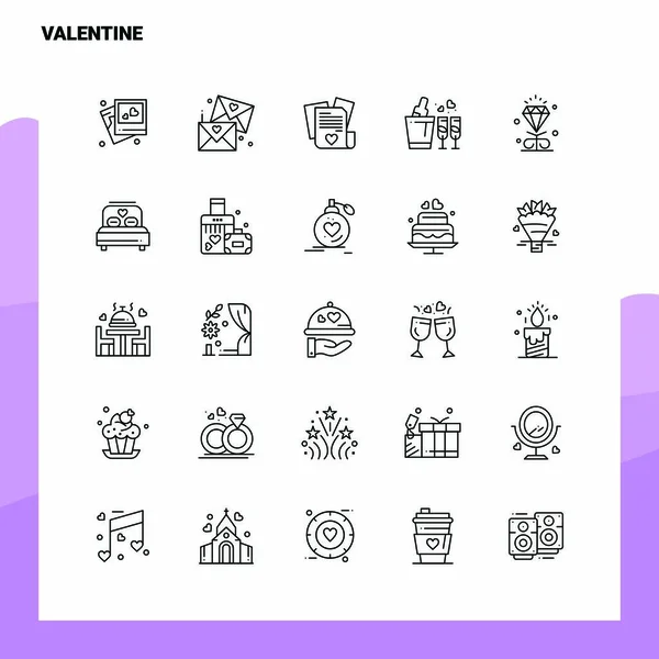 Ensemble de Valentine Line Icône ensemble 25 icônes. Style de minimalisme vectoriel — Image vectorielle
