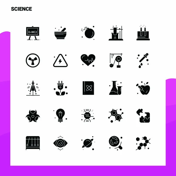 25 vetenskap ikonen inställd. Solid Glyf Ikon Vektor Illustration Mall — Stock vektor
