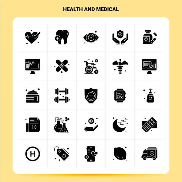 Ensemble d'icônes médicales et de santé solides. Conception de style Glyphe vectoriel — Image vectorielle
