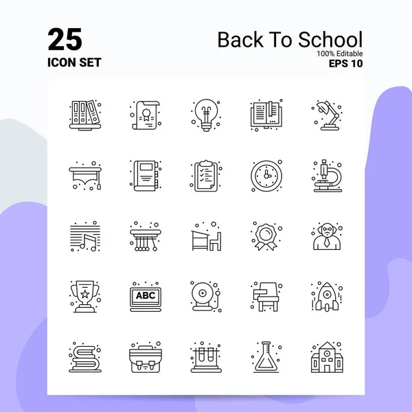 25 Back To School Icon Set (en inglés). Archivos EPS 10 100% editables. Negocio — Archivo Imágenes Vectoriales
