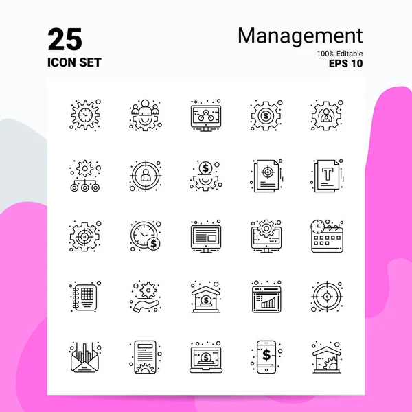 25 Management Icoon Set. 100% bewerkbare Eps 10 bestanden. Bedrijfslogboek — Stockvector