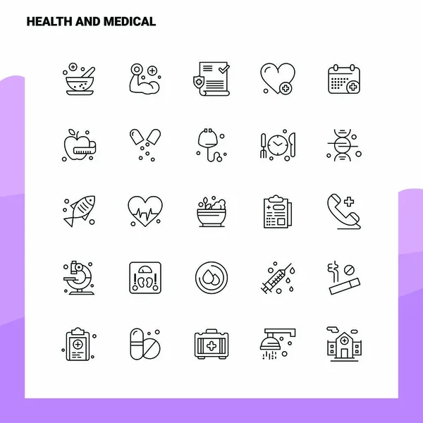 Set de Salud y Línea Médica Set de iconos 25 iconos. Vector mínimo — Vector de stock