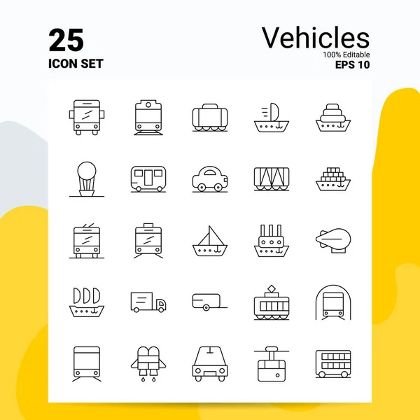 Conjunto de iconos de 25 vehículos. Archivos EPS 10 100% editables. Logo del negocio — Vector de stock