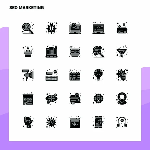 25 Seo Marketing Icon set. Solid Glyph Icon Vector Illustration — Stock Vector