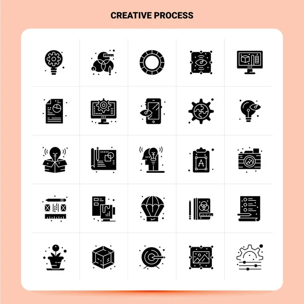 Solid 25 Creative Process набір піктограм. Векторний гліф Стиль Дизайн Bl — стоковий вектор