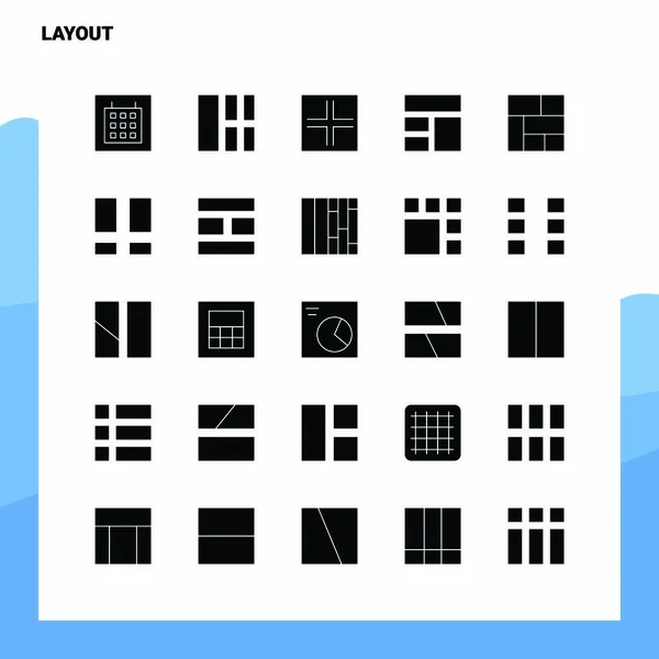 25 Layout Icoon set. Solid Glyph Icon Vector Illustratie Templat — Stockvector