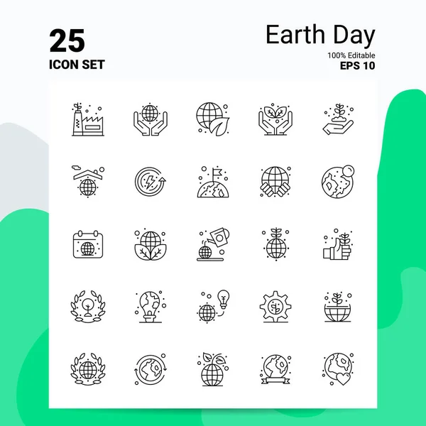 25 Set de iconos del Día de la Tierra. Archivos EPS 10 100% editables. Logo del negocio — Archivo Imágenes Vectoriales