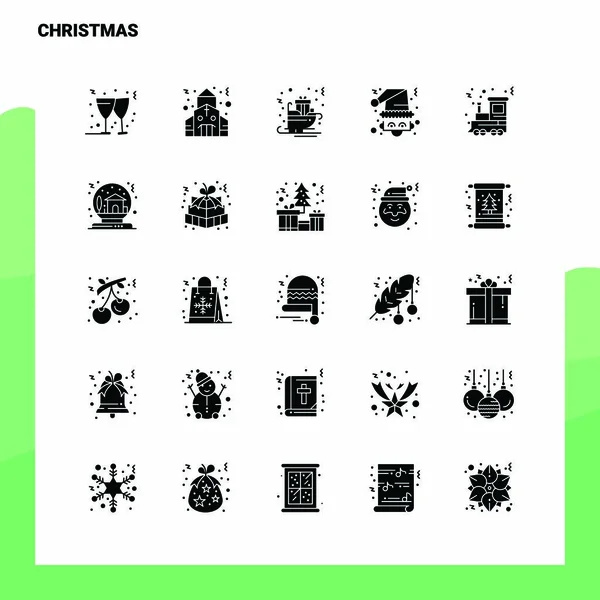 25 Weihnachtssymbole Set. solide Glyphen-Symbol-Vektor-Abbildungstemperatur — Stockvektor