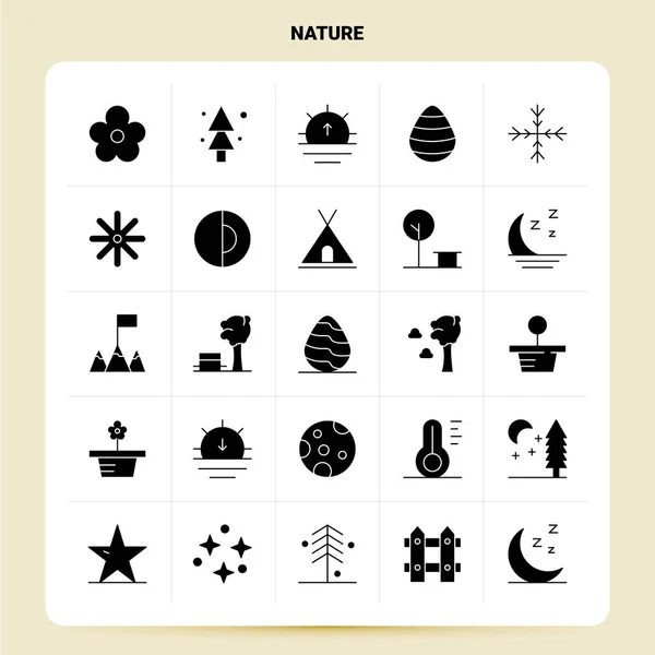 Set de iconos Solid 25 Nature. Vector Glyph Style Design Iconos negros — Vector de stock