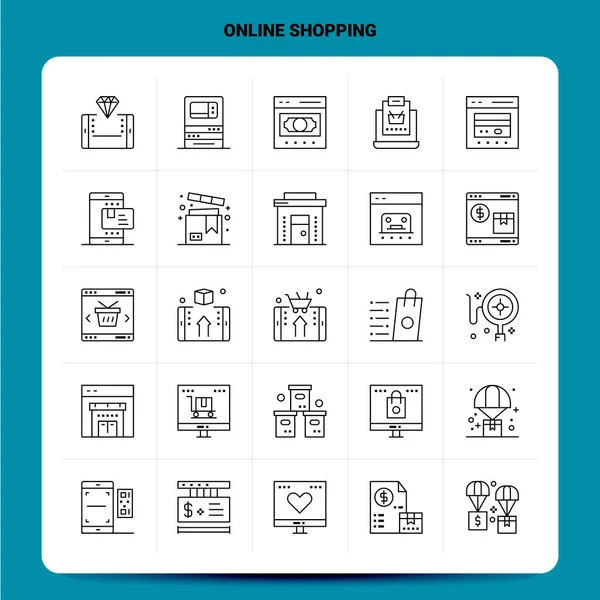 Taslak 25 Online Alışveriş Simgesi seti. Vektör Satırı Bl Biçimi — Stok Vektör